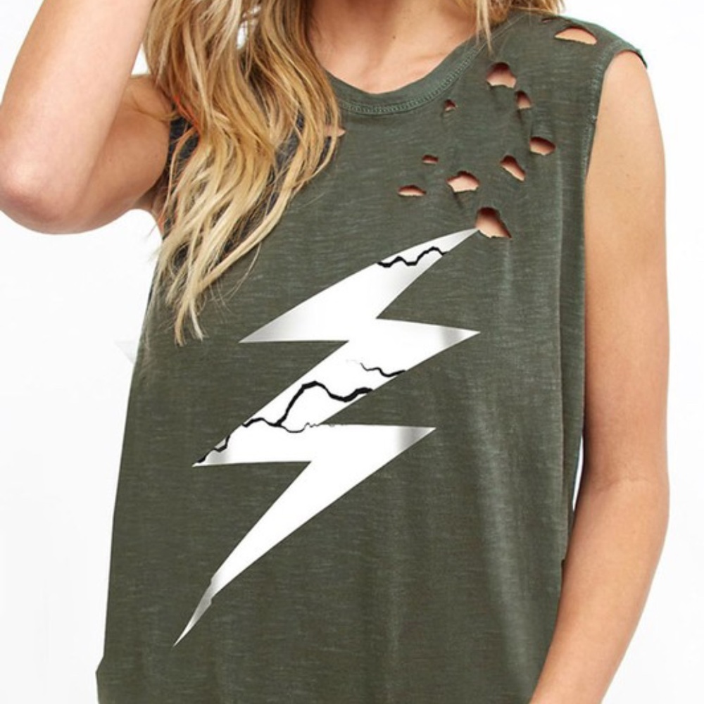 Olive Lightning Bolt Tank